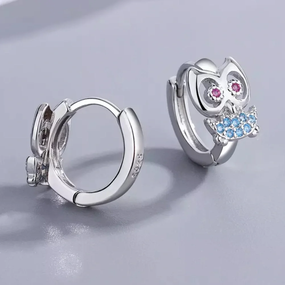 🌟 Sterling Silver Owl 🦉 Hoop Huggie Earrings - Picture 3 of 4